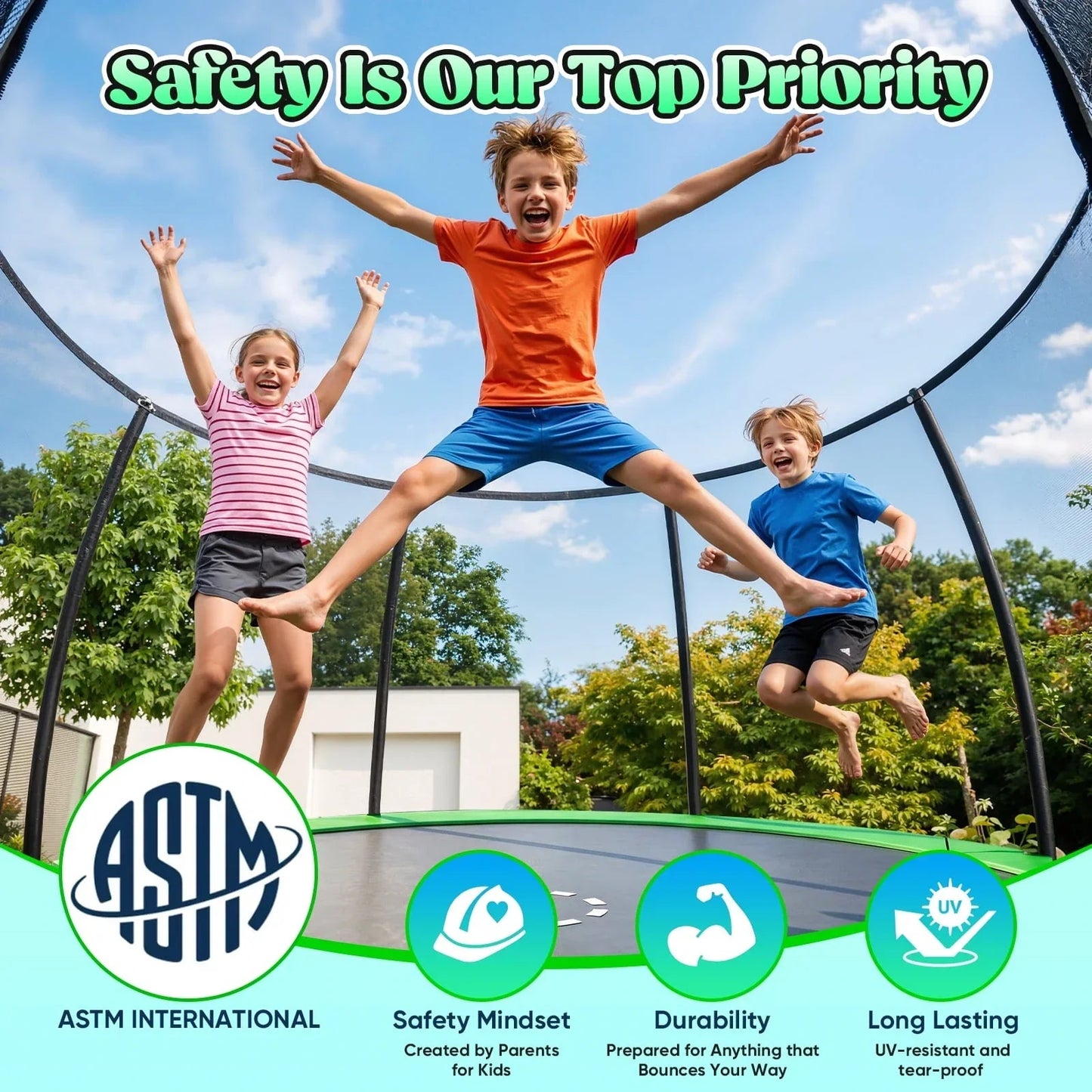Outdoor Trampoline,Fashionsport Outfitters 8FT/12FT/14FT/16FT Round Jumping Trampoline with Ladder,Sprinkler,Basketball Hoop Board,Recreational Backyard Trampolines Anti-Rust for Kids Gift