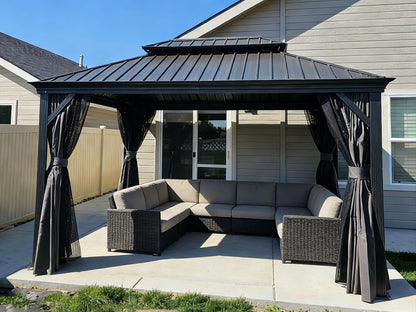Gazebo 10′ X 14′ Built-in Drainage System, Gray | 4.7″ Thick Post, Built in Drainage, Windproof Cool Breeze, Snowproof & Rustproof, 260 GSM Textilene Netting, Fit Any Yard