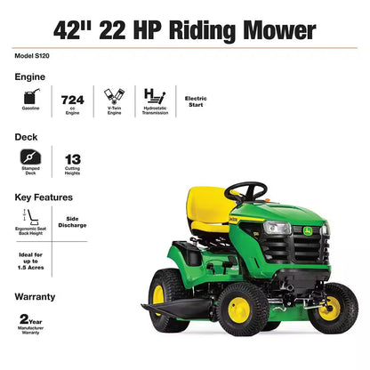 S120 42 In. 22 HP V-Twin Gas Hydrostatic Riding Lawn Mower