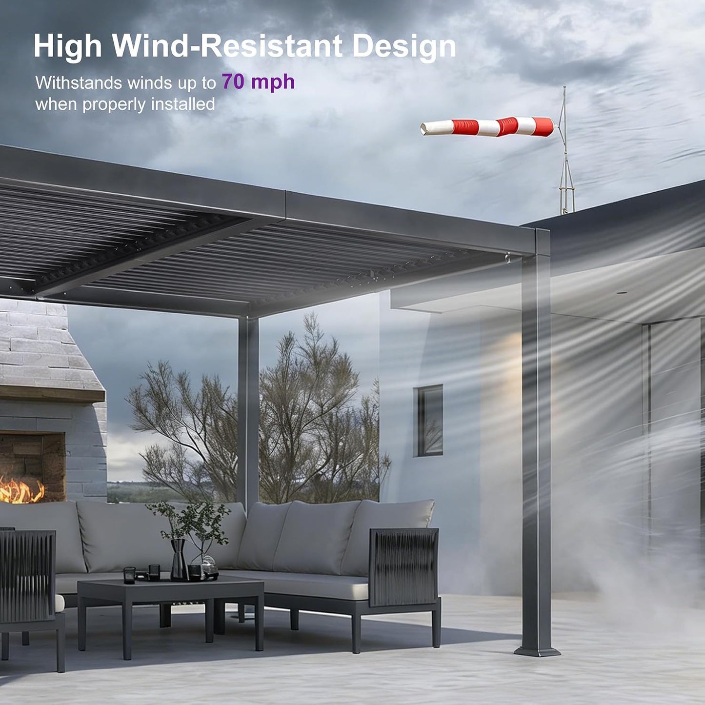 Louvered Pergola 10′ x 14′ Aluminum Pergola w/Independent Roof | 70 mph for stability, Reinforced beams add strength, Hidden drainage keeps dry, Independent louvers customize shade