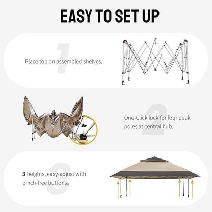 CROWN SHADES 13×13 Pop Up Gazebo, Canopy Tent, Gazebos on Clearance – Outdoor Gazebo for Backyard & Patio Furniture – Carpa Pop Up Tent with Wheeled STO-N-Go Cover Bag (Beige & Coffee)