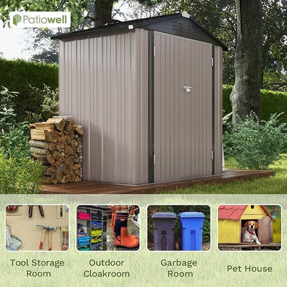 Patiowell 6×4 FT Outdoor Storage Shed, Garden Tool Storage Shed with Sloping Roof and Double Lockable Door, Outdoor Shed for Garden Backyard Patio Lawn, Brown