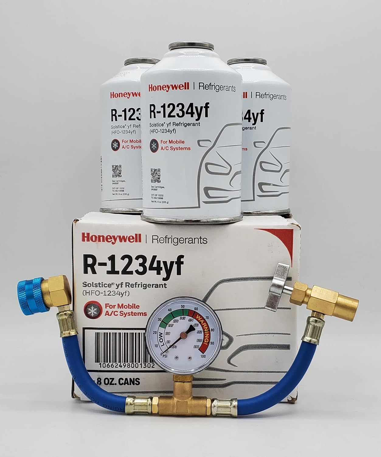 Honeywell R-1234yf Refrigerant – 3 Cans (8oz Each) with HD Brass Can Tap