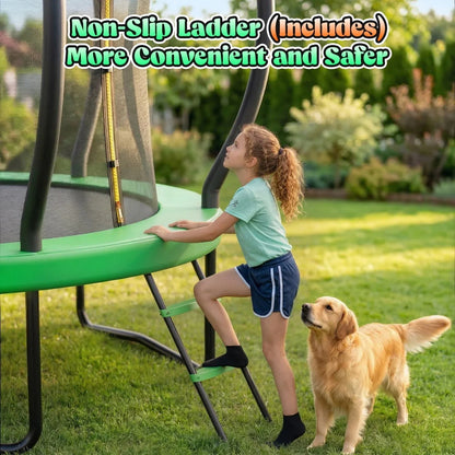 Outdoor Trampoline,Fashionsport Outfitters 8FT/12FT/14FT/16FT Round Jumping Trampoline with Ladder,Sprinkler,Basketball Hoop Board,Recreational Backyard Trampolines Anti-Rust for Kids Gift