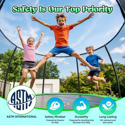 Outdoor Trampoline,Fashionsport Outfitters 8FT/12FT/14FT/16FT Round Jumping Trampoline with Ladder,Sprinkler,Basketball Hoop Board,Recreational Backyard Trampolines Anti-Rust for Kids Gift