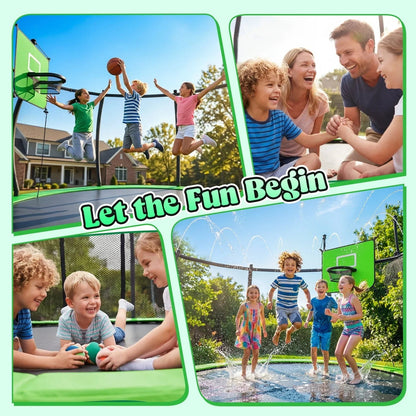 Outdoor Trampoline,Fashionsport Outfitters 8FT/12FT/14FT/16FT Round Jumping Trampoline with Ladder,Sprinkler,Basketball Hoop Board,Recreational Backyard Trampolines Anti-Rust for Kids Gift