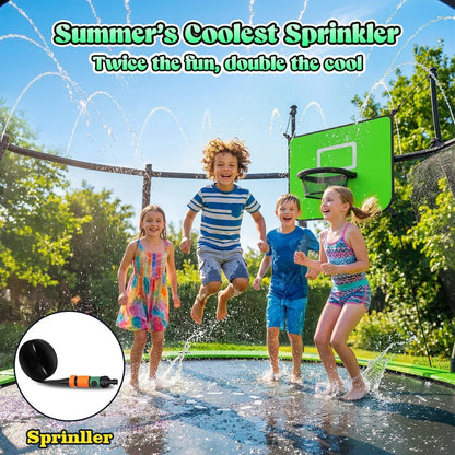 Outdoor Trampoline,Fashionsport Outfitters 8FT/12FT/14FT/16FT Round Jumping Trampoline with Ladder,Sprinkler,Basketball Hoop Board,Recreational Backyard Trampolines Anti-Rust for Kids Gift