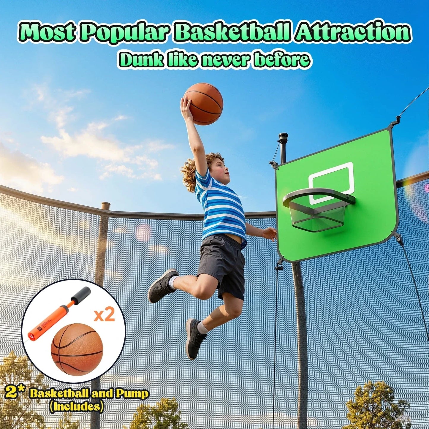 Outdoor Trampoline,Fashionsport Outfitters 8FT/12FT/14FT/16FT Round Jumping Trampoline with Ladder,Sprinkler,Basketball Hoop Board,Recreational Backyard Trampolines Anti-Rust for Kids Gift