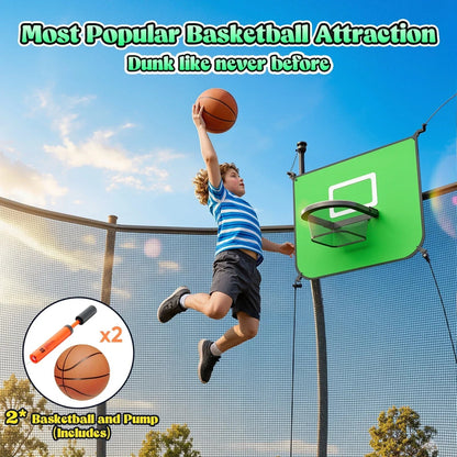 Outdoor Trampoline,Fashionsport Outfitters 8FT/12FT/14FT/16FT Round Jumping Trampoline with Ladder,Sprinkler,Basketball Hoop Board,Recreational Backyard Trampolines Anti-Rust for Kids Gift