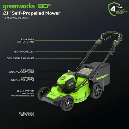Greenworks 80V 21-Inch Cordless Self-Propelled Lawn Mower