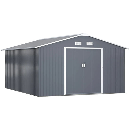 Outsunny Outdoor Storage Shed Dark Gray 11’×13′ Galvanized Steel