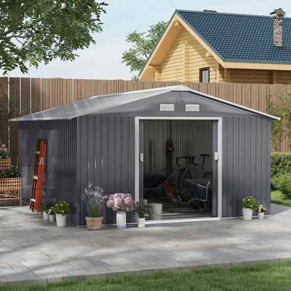 Outsunny Outdoor Storage Shed Dark Gray 11’×13′ Galvanized Steel