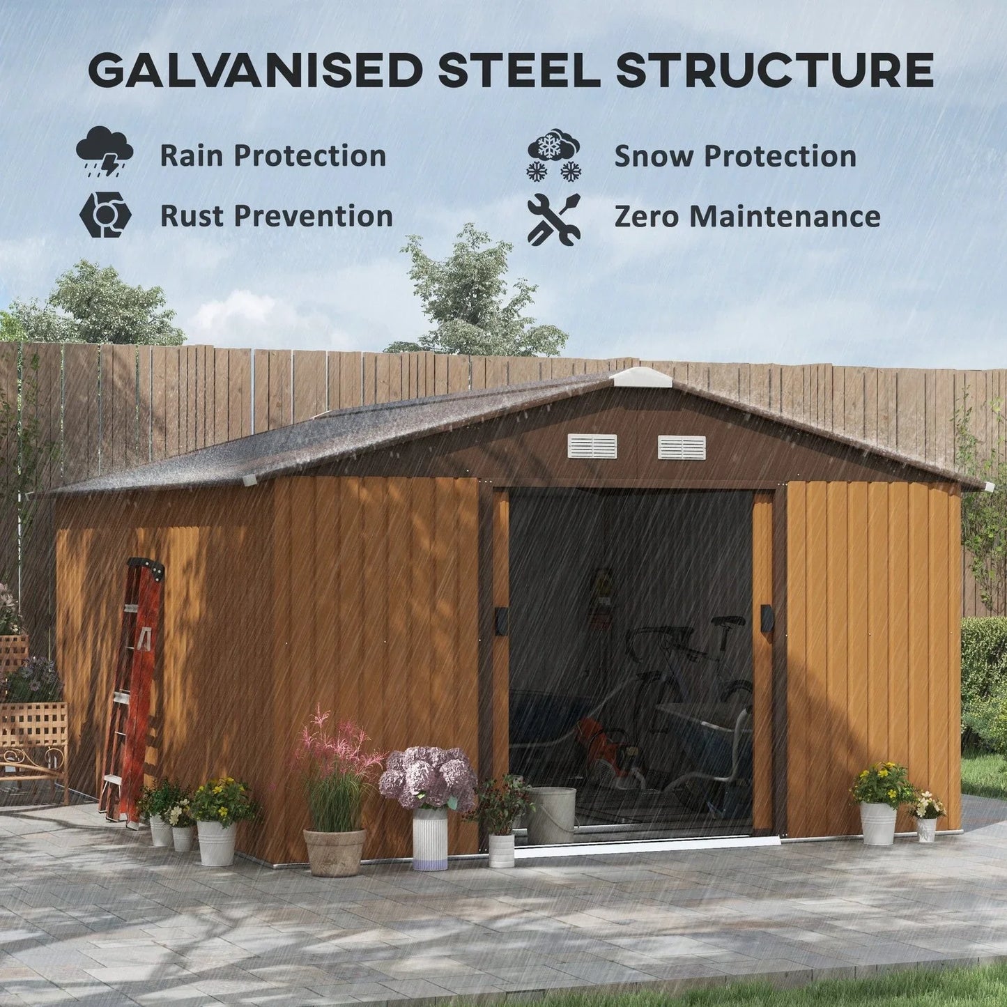Outsunny Outdoor Storage Shed Yellow 11’×13′ Galvanized Steel