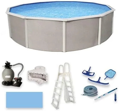 Blue Wave Belize 15-Feet Round 52-Inch Deep 6-Inch Top Rail Metal Wall Swimming Pool Packages