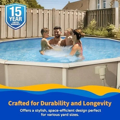 Blue Wave Belize 15-Feet Round 52-Inch Deep 6-Inch Top Rail Metal Wall Swimming Pool Packages