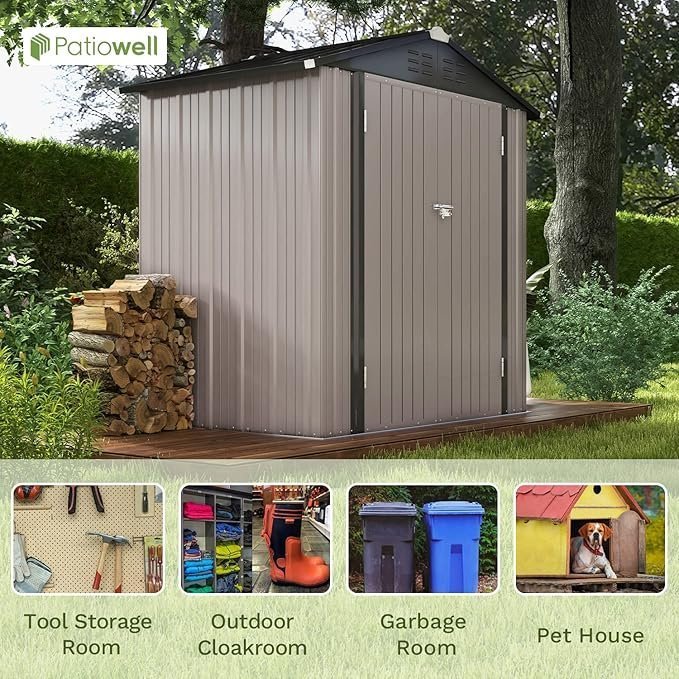 Patiowell 6×4 FT Outdoor Storage Shed, Garden Tool Storage Shed with Sloping Roof and Double Lockable Door, Outdoor Shed for Garden Backyard Patio Lawn, Brown - Image 5