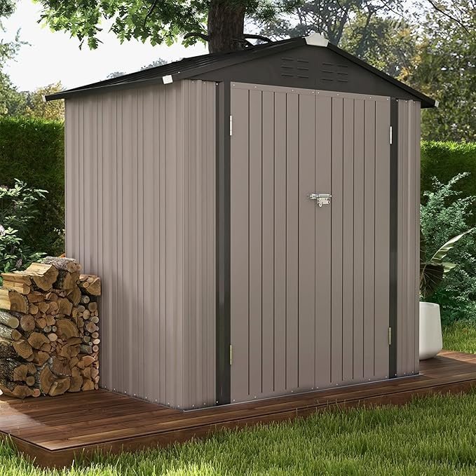 Patiowell 6×4 FT Outdoor Storage Shed, Garden Tool Storage Shed with Sloping Roof and Double Lockable Door, Outdoor Shed for Garden Backyard Patio Lawn, Brown - Image 9
