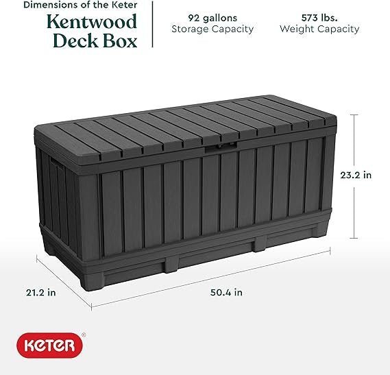 Keter Kentwood 92 Gallon Resin Deck Box-Organization and Storage for Patio Furniture Outdoor Cushions, Throw Pillows, Garden Tools and Pool Floats, Dark Grey - Image 5