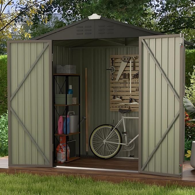 Patiowell 6×4 FT Outdoor Storage Shed, Garden Tool Storage Shed with Sloping Roof and Double Lockable Door, Outdoor Shed for Garden Backyard Patio Lawn, Brown - Image 6