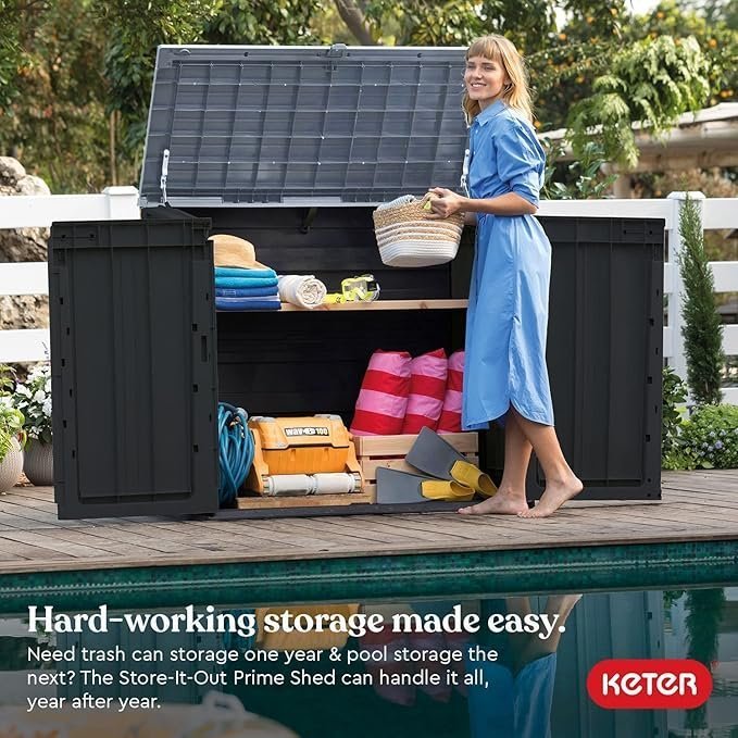 Keter Store-It-Out Prime 4.3 x 3.7 ft. Outdoor Resin Storage Shed with Easy Lift Hinges, Perfect for Yard Tools, Pool Floats and Garden Accessories, Black - Image 7
