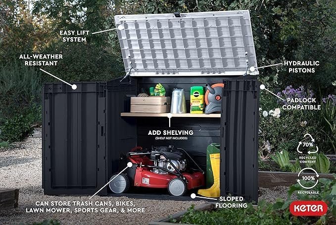 Keter Store-It-Out Prime 4.3 x 3.7 ft. Outdoor Resin Storage Shed with Easy Lift Hinges, Perfect for Yard Tools, Pool Floats and Garden Accessories, Black - Image 2