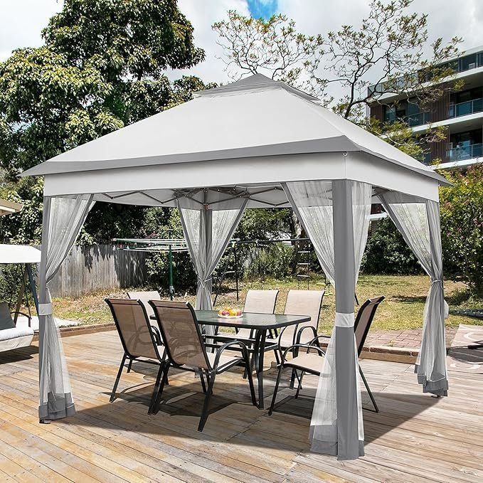 Yaheetech 11×11 Pop Up Gazebo Outdoor Canopy Shelter, Instant Patio Gazebo Sun Shade Canopy Tent with 4 Sandbags, 2 Tiers Roof & Mesh Netting for Lawn, Garden, Backyard & Deck, Gray - Image 6