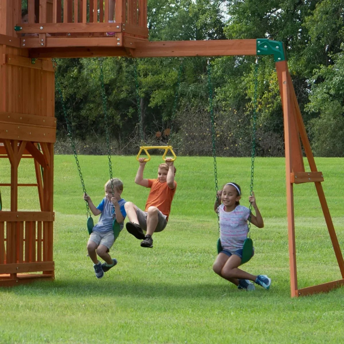 Backyard Discovery Skyfort II Wooden Swing Set with Wave Slide - Image 3