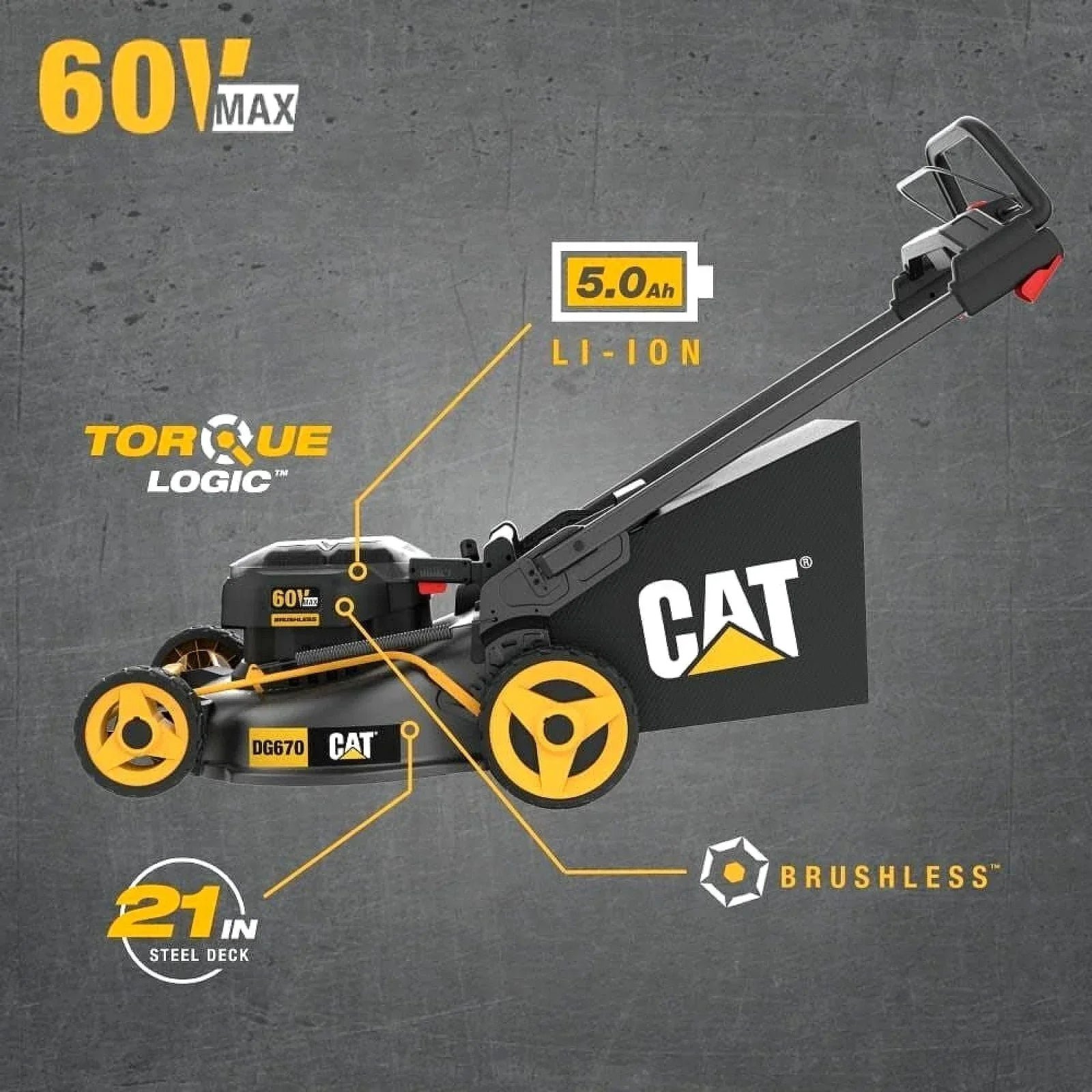Caterpillar Cat 60V 21-Inch Brushless Walk-Behind Lawn Mower Kit - Image 6