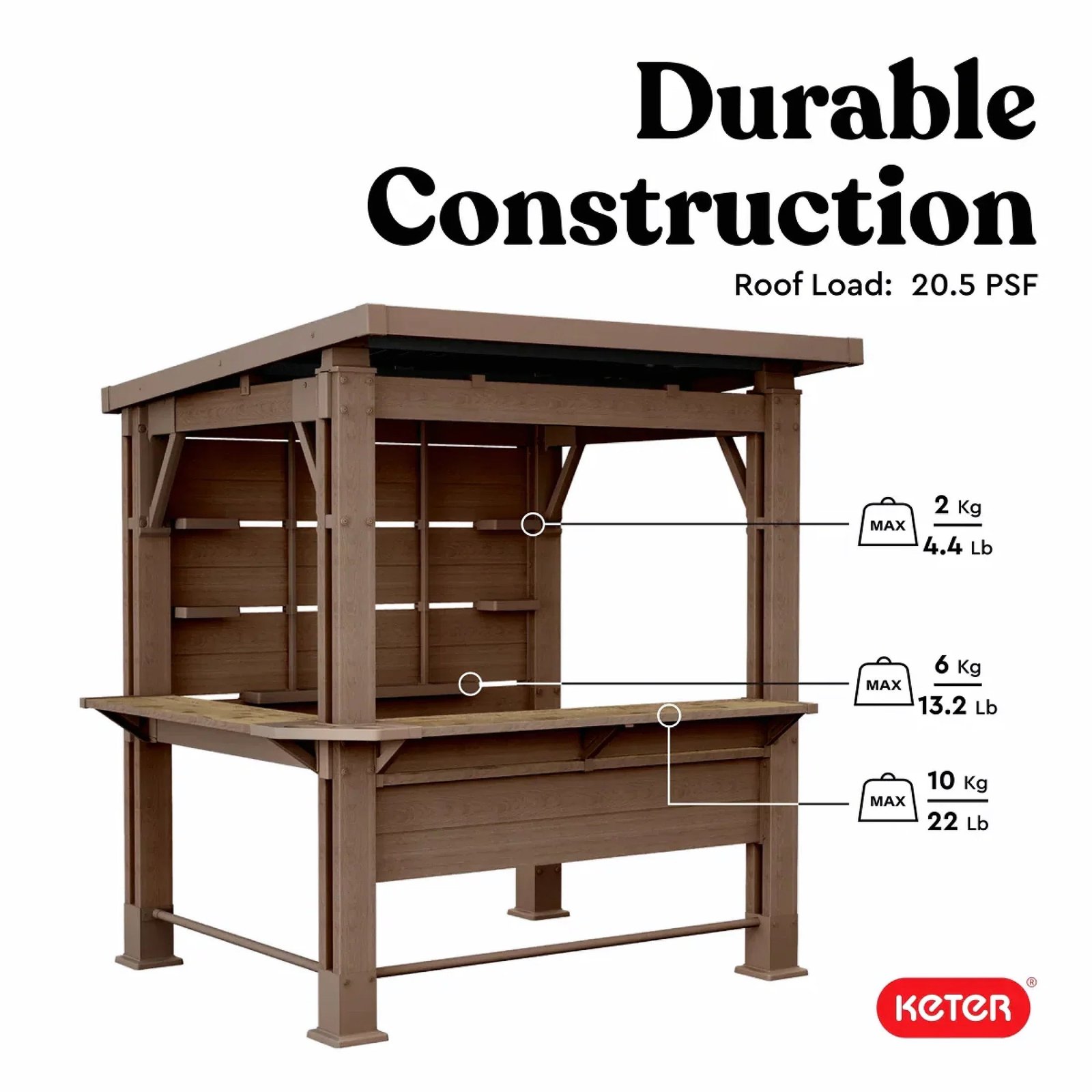Keter Signature Collection 7.5 x 6.5 ft. Bar Gazebo with Shelves and TV Mount, Pine Brown - Image 6