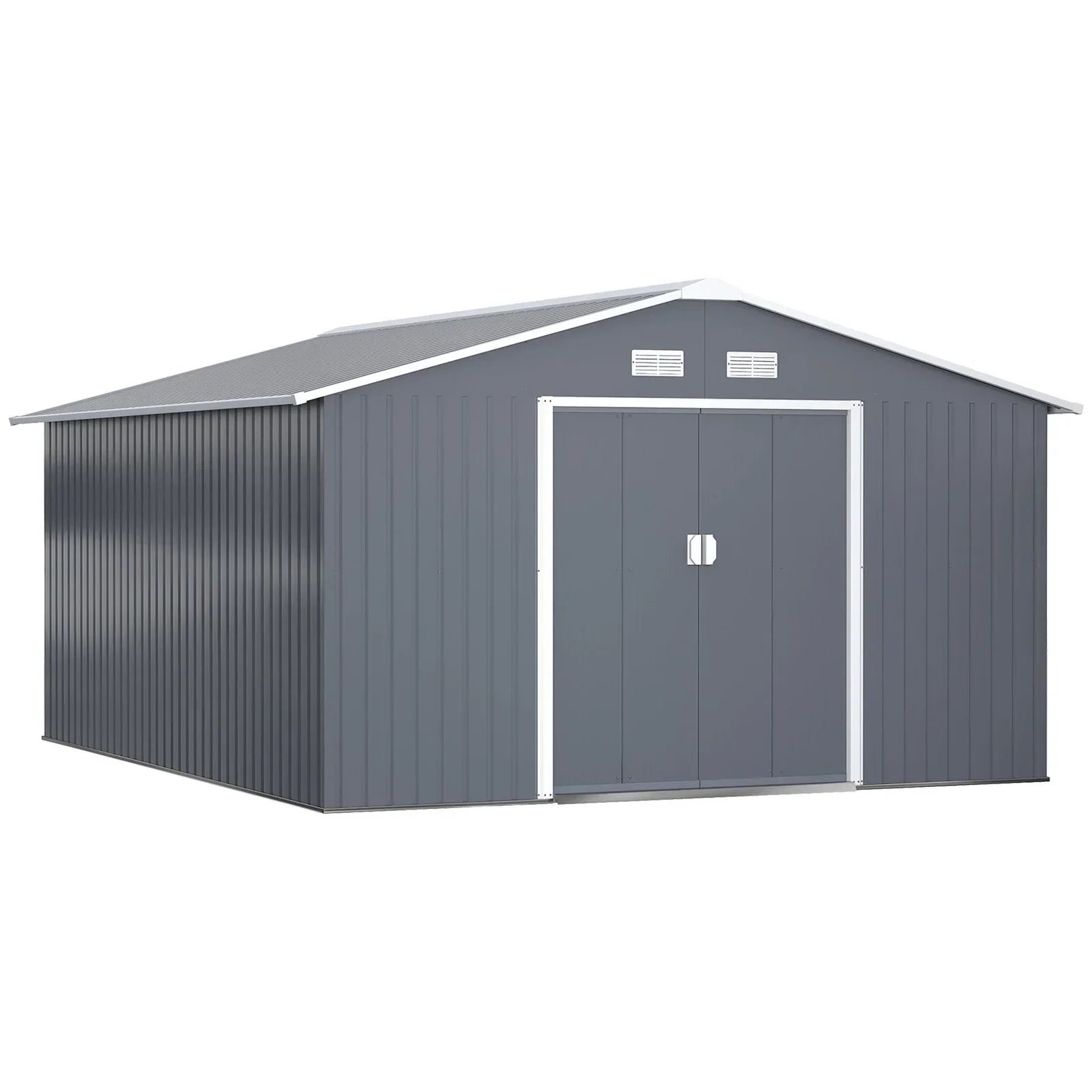 Outsunny Outdoor Storage Shed Dark Gray 11’×13′ Galvanized Steel