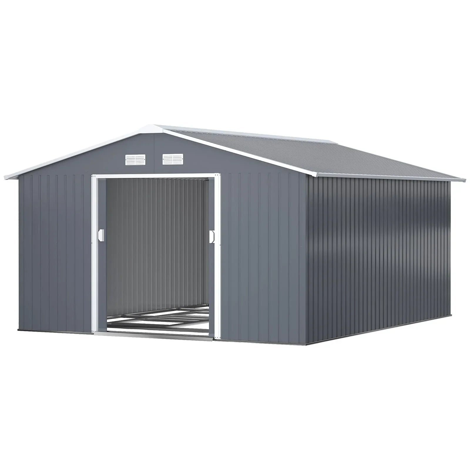 Outsunny Outdoor Storage Shed Dark Gray 11’×13′ Galvanized Steel - Image 2