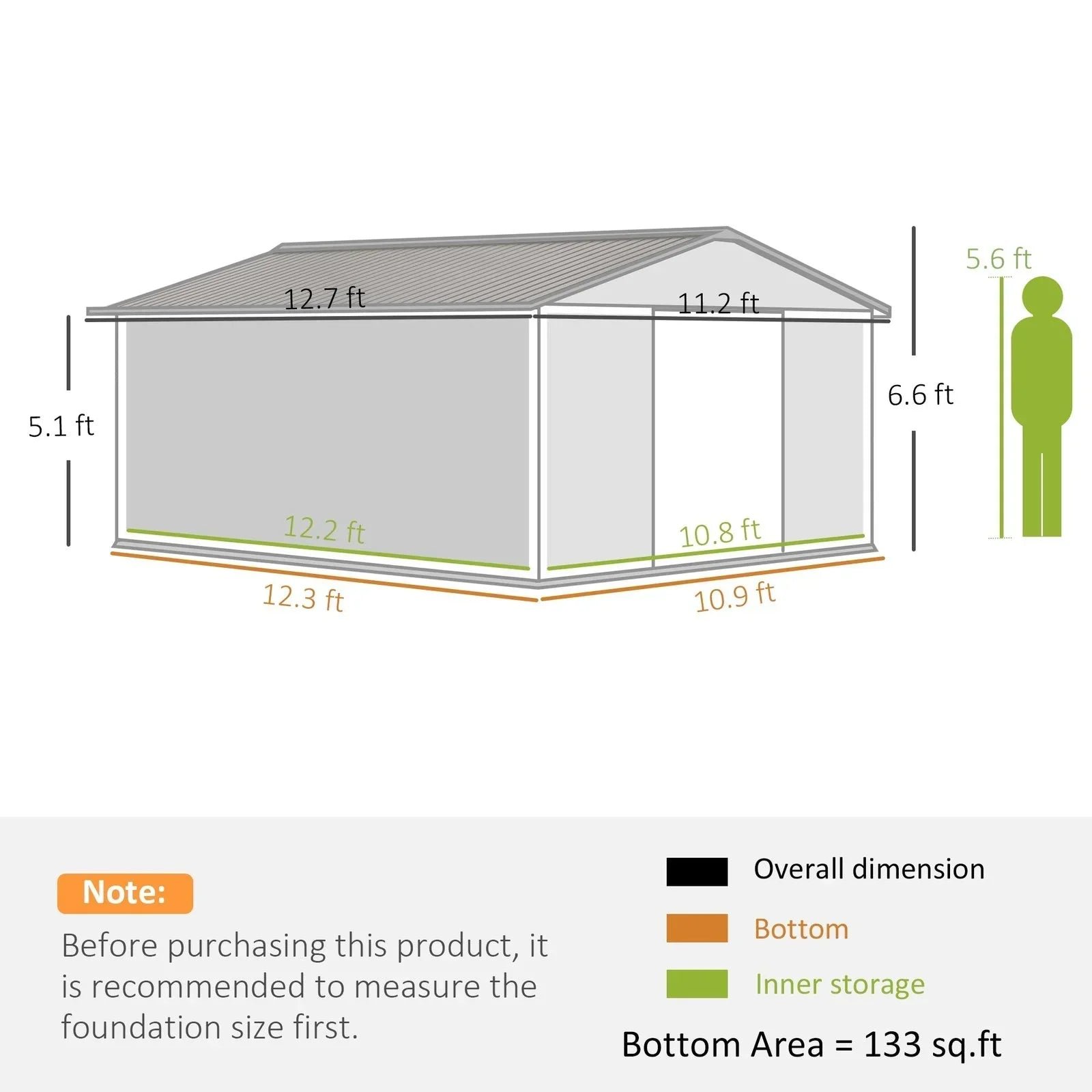 Outsunny Outdoor Storage Shed Dark Gray 11’×13′ Galvanized Steel - Image 5
