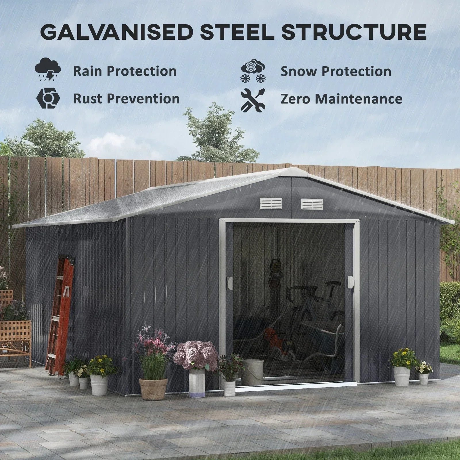 Outsunny Outdoor Storage Shed Dark Gray 11’×13′ Galvanized Steel - Image 6