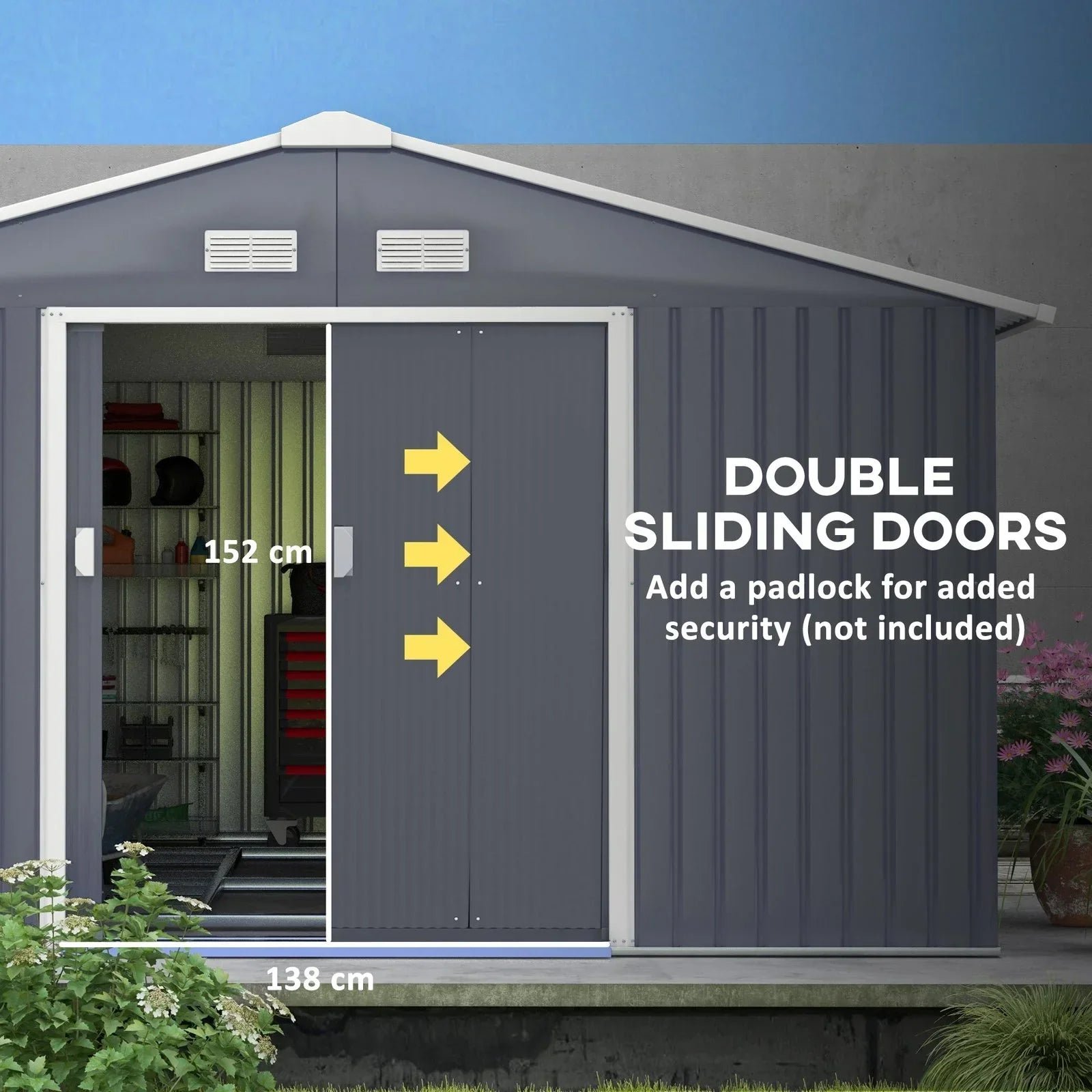 Outsunny Outdoor Storage Shed Dark Gray 11’×13′ Galvanized Steel - Image 7