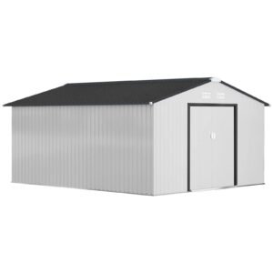 Outsunny Outdoor Storage Shed White 11’×13′ Galvanized Steel