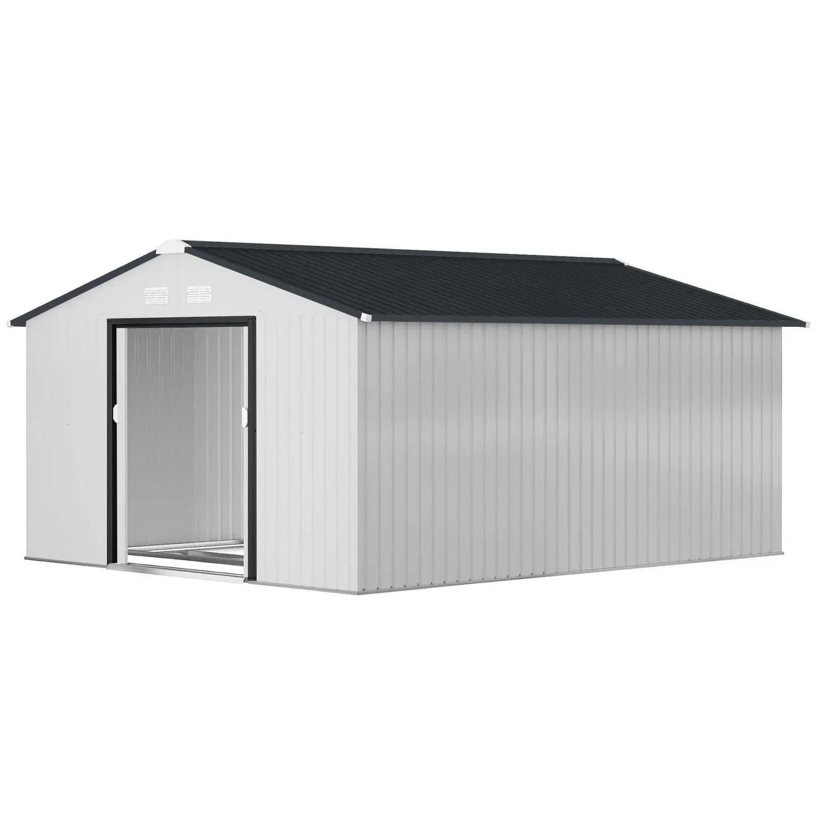 Outsunny Outdoor Storage Shed White 11’×13′ Galvanized Steel - Image 2