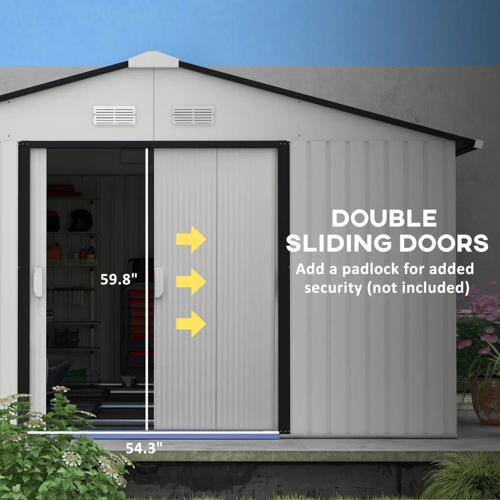 Outsunny Outdoor Storage Shed White 11’×13′ Galvanized Steel - Image 6