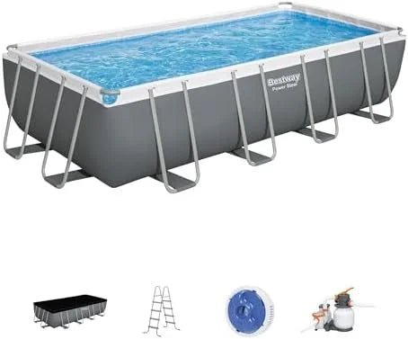 Bestway Power Steel 18′ x 9′ x 48″ Rectangular Metal Frame Above Ground Outdoor Swimming Pool Set with 1,500 GPH Filter Pump, Ladder, and Pool Covers - Image 6