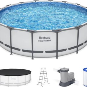 Bestway Steel Pro MAX 16 Foot x 48 Inch Round Metal Frame Above Ground Outdoor Swimming Pool Sets