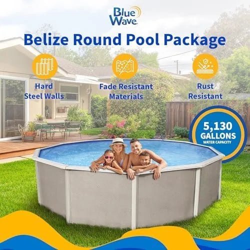 Blue Wave Belize 15-Feet Round 52-Inch Deep 6-Inch Top Rail Metal Wall Swimming Pool Packages - Image 4
