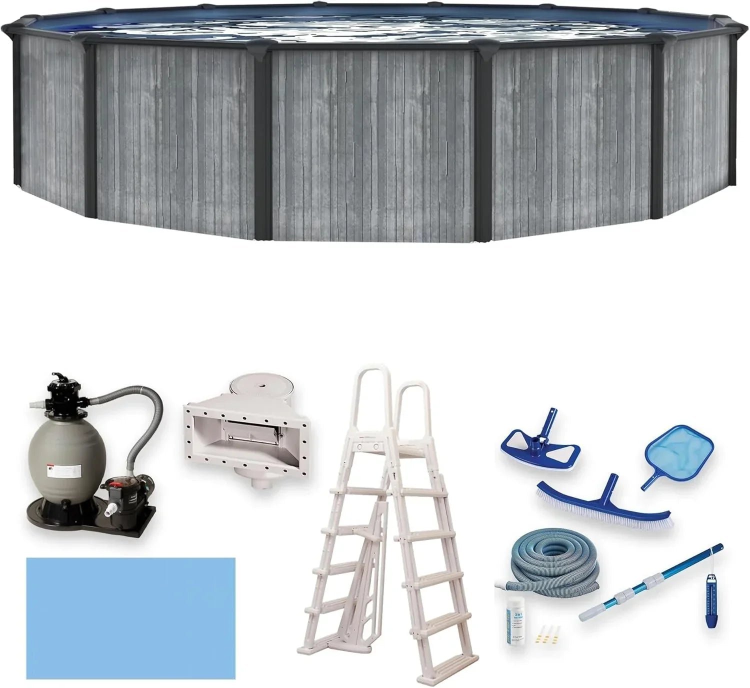 Blue Wave San Pedro 24-ft Round 52-in Deep 6-in Top Rail Above Ground Steel Wall Swimming Pools - Image 6