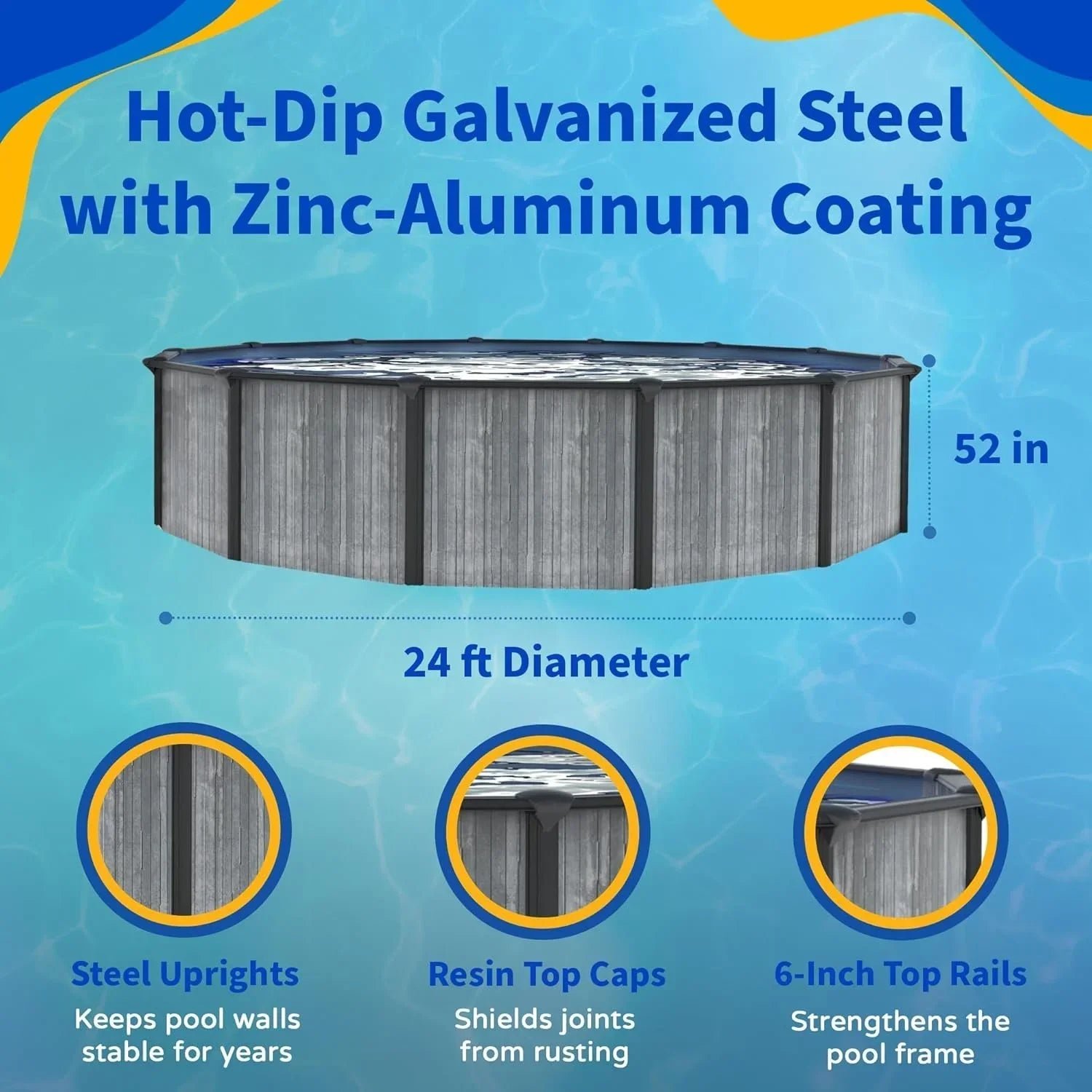 Blue Wave San Pedro 24-ft Round 52-in Deep 6-in Top Rail Above Ground Steel Wall Swimming Pools - Image 4