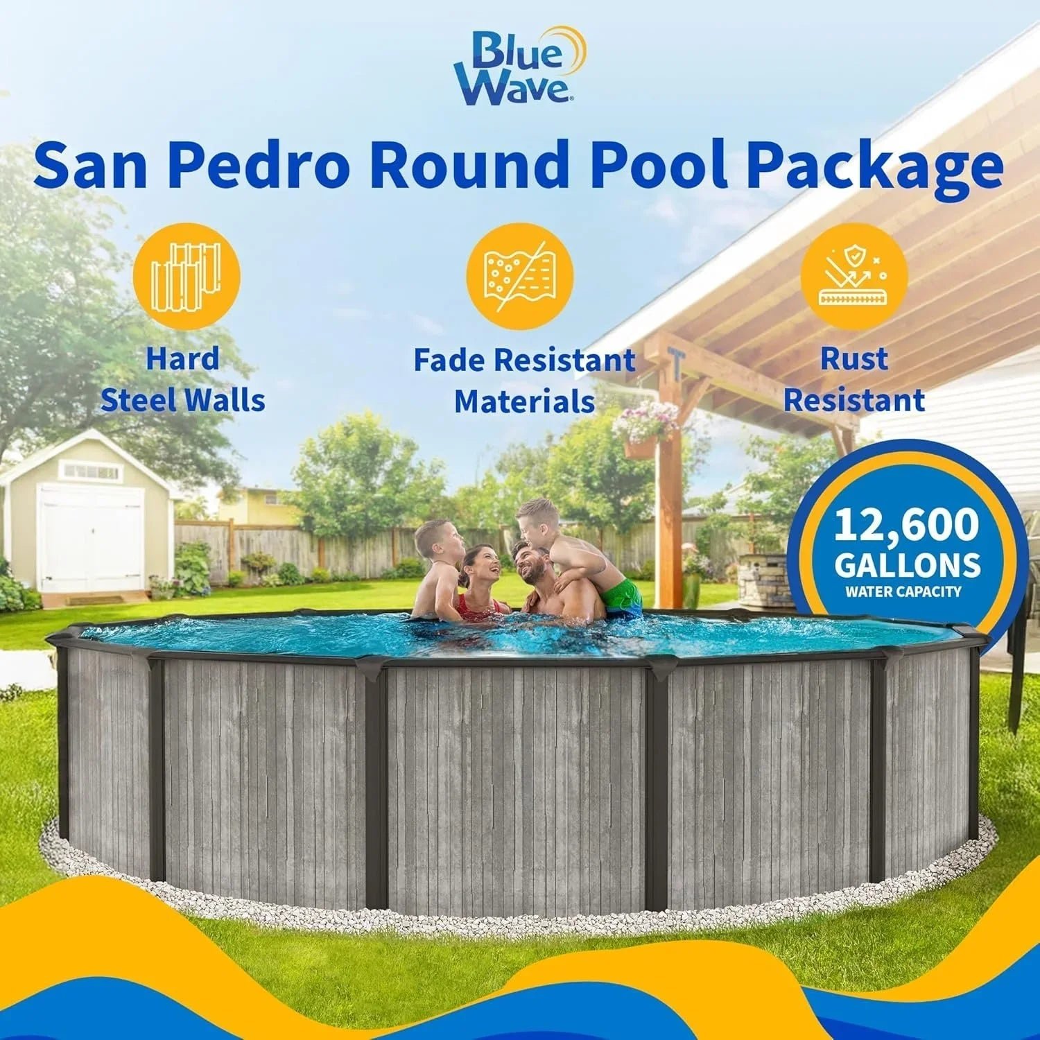Blue Wave San Pedro 24-ft Round 52-in Deep 6-in Top Rail Above Ground Steel Wall Swimming Pools - Image 2